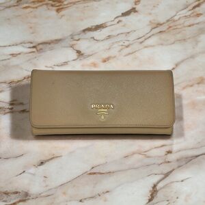 PRADA Vintage Saffiano Leather Taupe and Gold Large Wallet